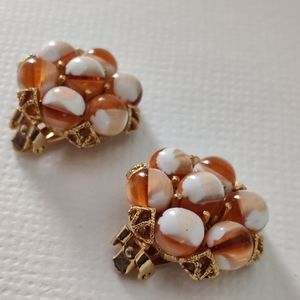 Vintage Cream and Lucite Wired Beads Cluster Earrings EUC